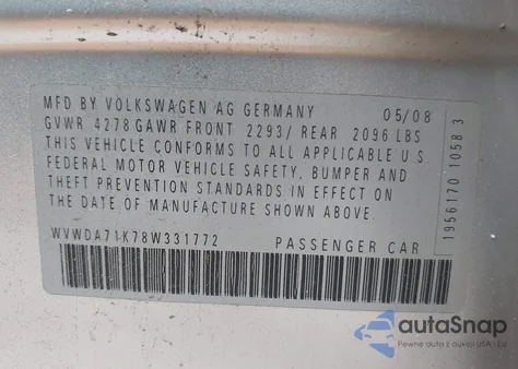 2008 Volkswagen Rabbit S from USA, damaged, VIN WVWDA71K78W331772